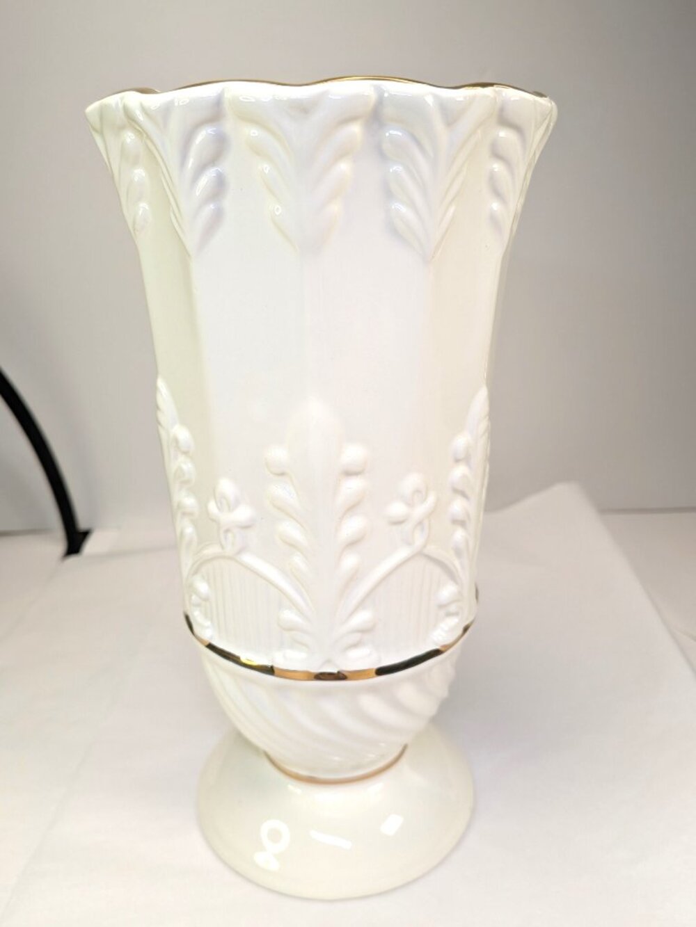 Formalities by Baum Bros Ivory Porcelain Pedestal Vase Fleur-de-lis & Gold Trim